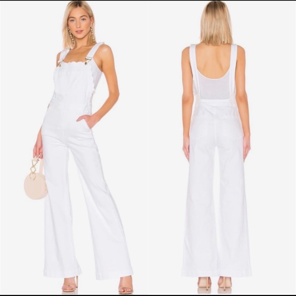 Frame Denim Scallop Edge Overalls in Blanc or White, Sz XS